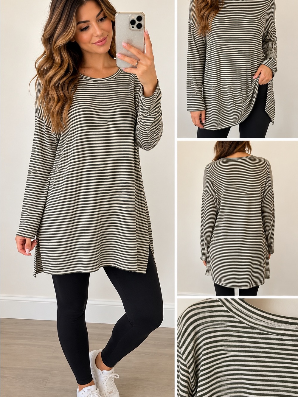 Old Navy Black & Cream Striped Long-Sleeve Tunic
